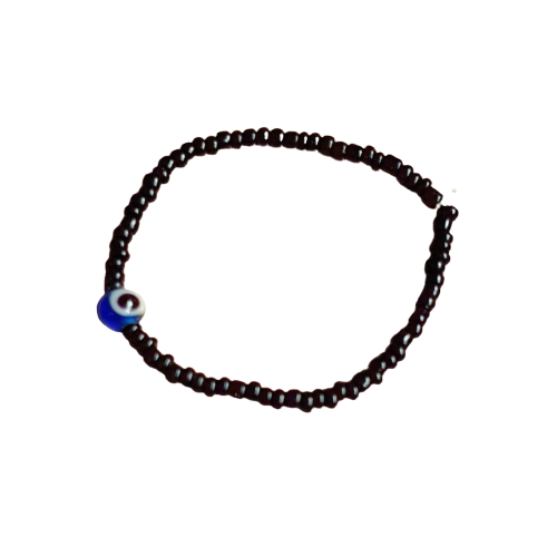 ATM Evil Eye Bracelet for Children/Kids, Small Blue Evil Eye with Black Beads for Good Luck and Prosperity, Nazariya, Nazar Battu, Evil Eye Charm Bracelet , Flexi Cord (1 Piece)